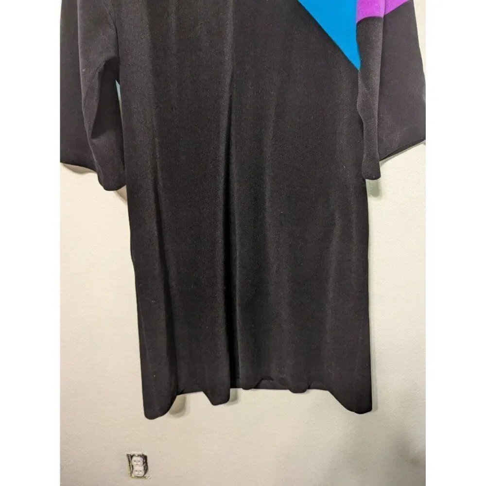 VTG Vanity Fair Color Block Black Zip Velour Robe House Coat Dressing Gown No Sz